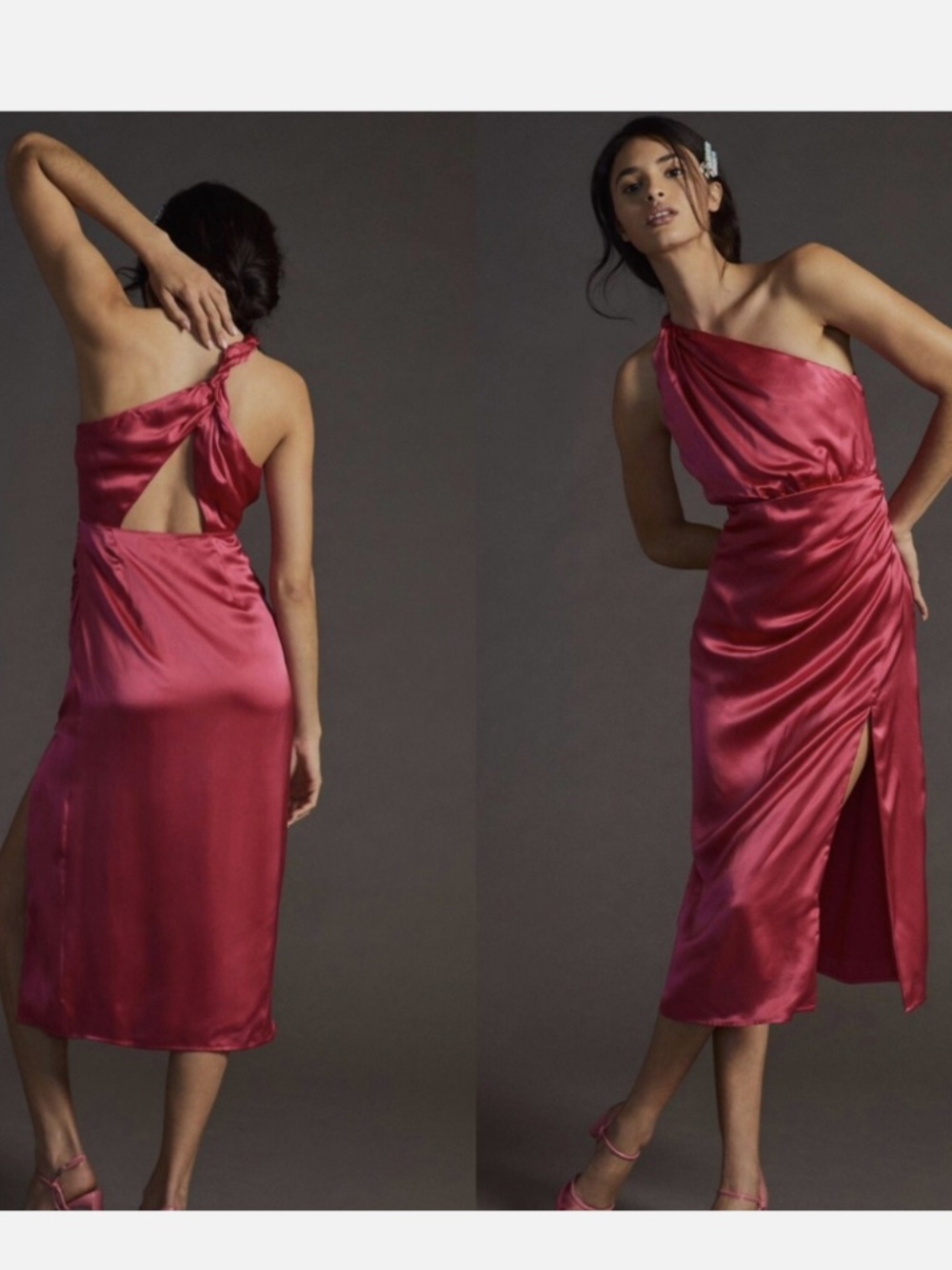 Anthropologie pink silk midi dress